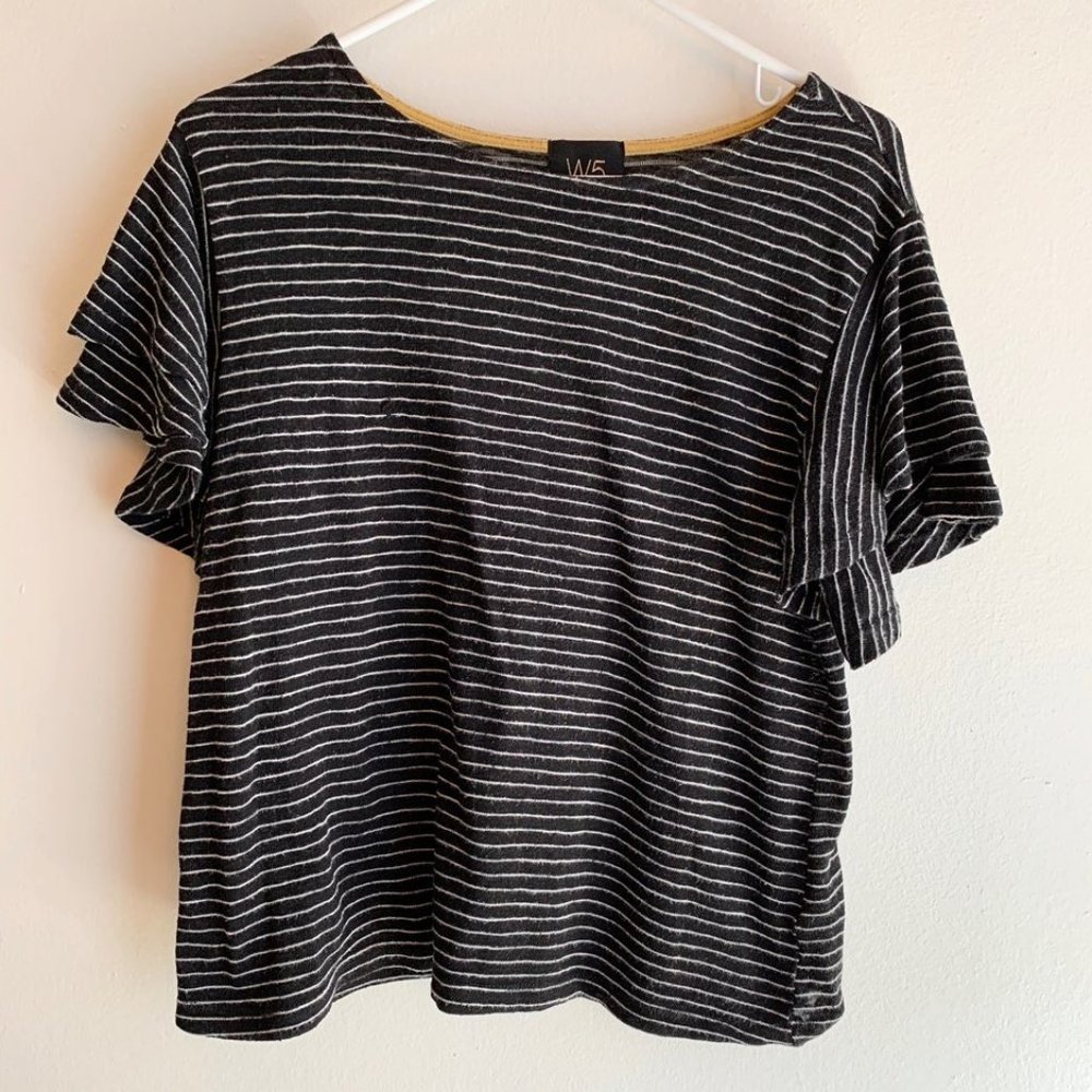 W5 Black White Striped Short Tee T Shirt Top